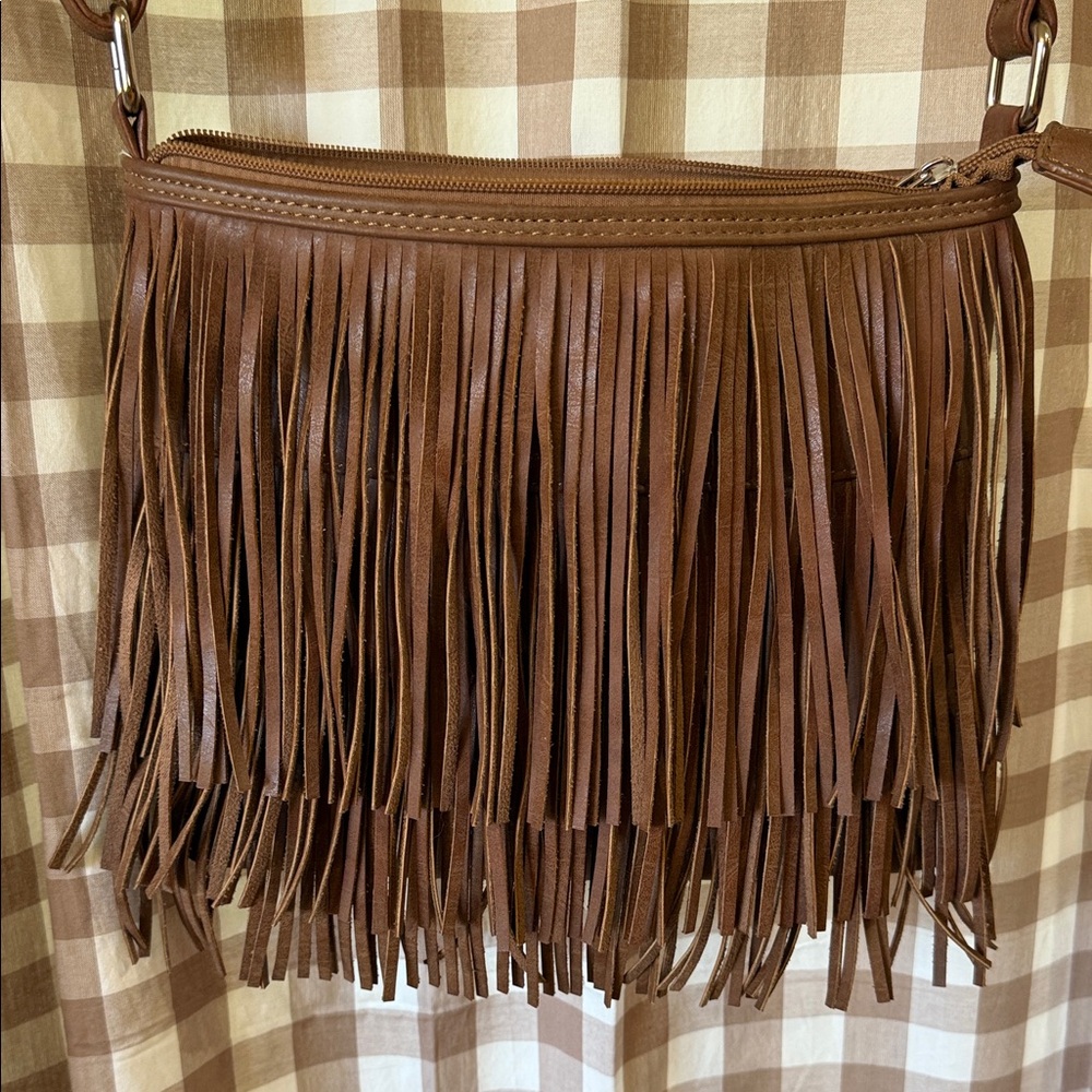 Leather Fringe Brown Crossbody Bag New